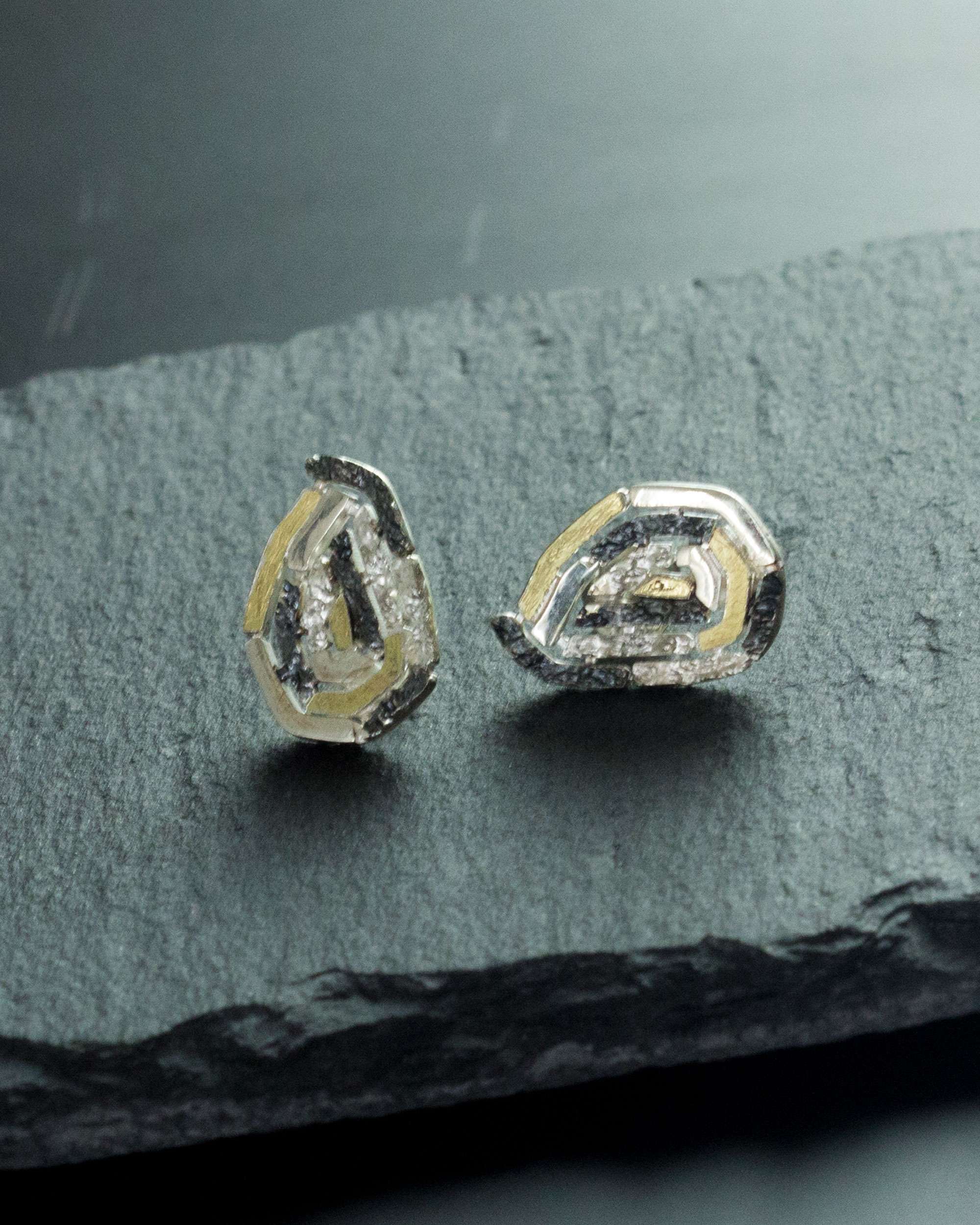 Pendientes de botón almendra vitoria silueta plata y lámina de oro maxi - Eguzkilore - Plateado Plateado-3