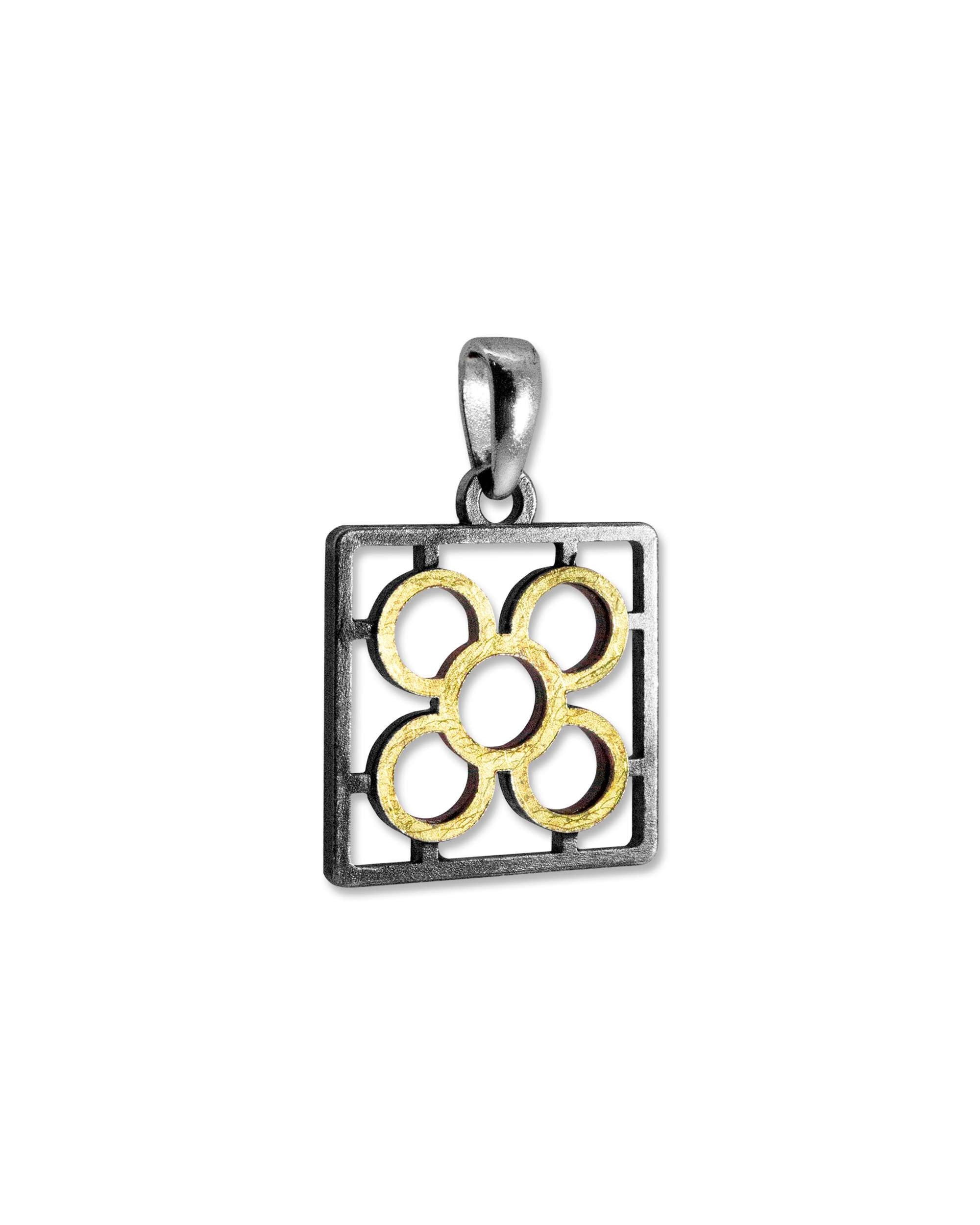 Colgante baldosa de bilbao de plata con lámina de oro - Eguzkilore - Oro / Plata Oro / Plata-1