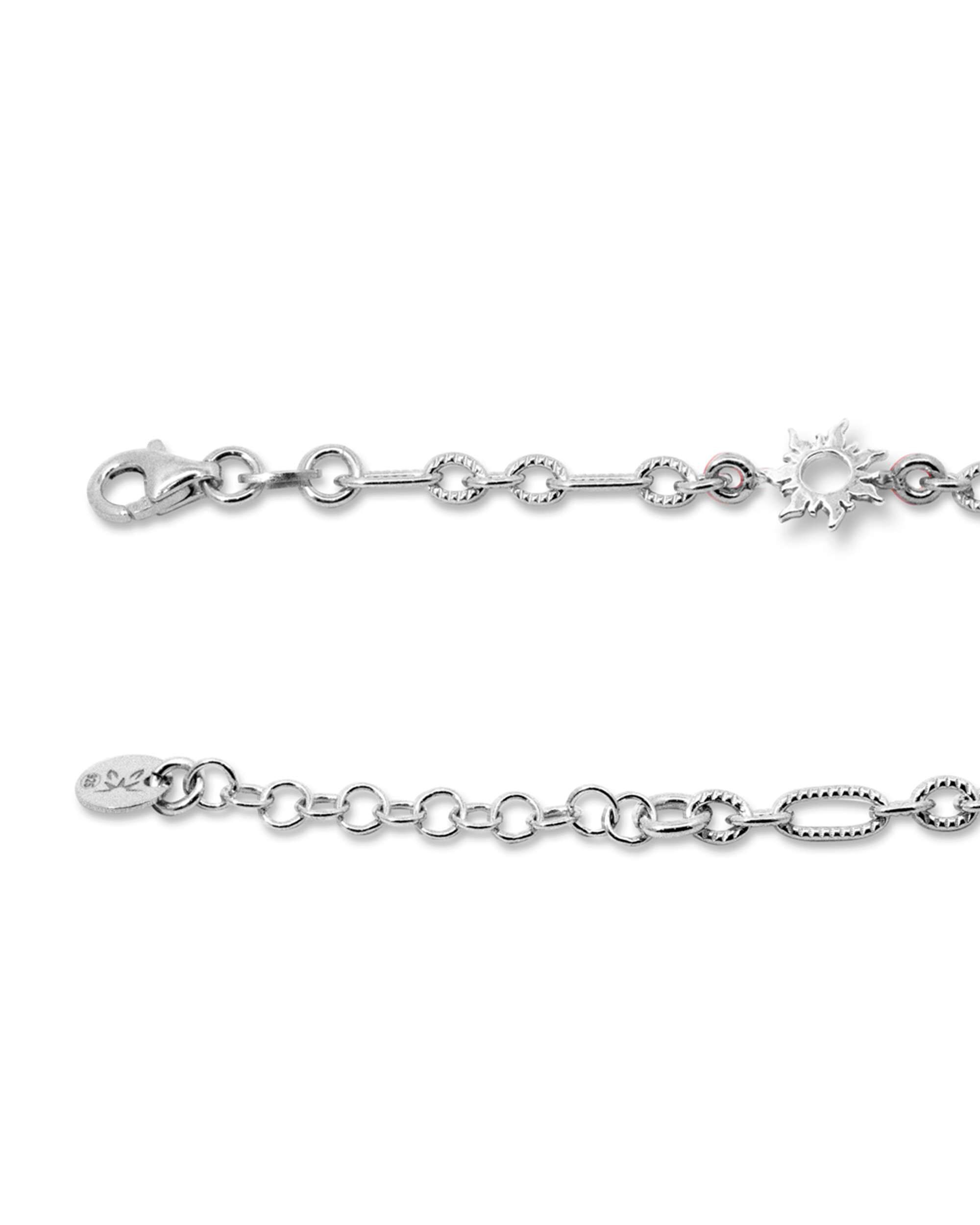 Pulsera de cadena mountain de plata con 3 eguzkilore y eslabones grafilados - Plateado Plateado-2