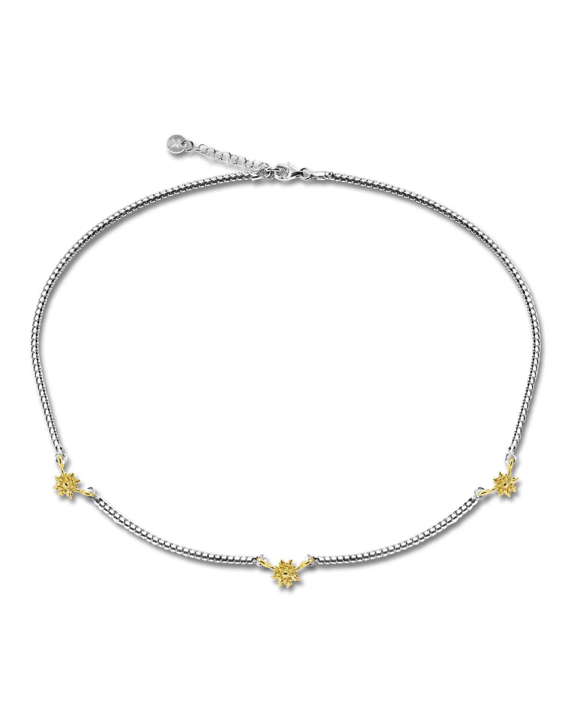 Collar de plata con 3 eguzkilore dorados y cadena semirígida - Plateado Plateado-1