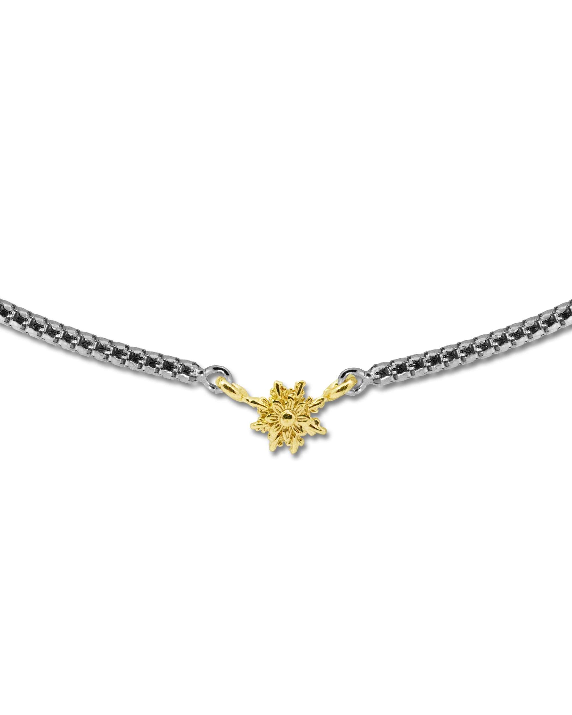 Collar de plata con 3 eguzkilore dorados y cadena semirígida - Plateado Plateado-2