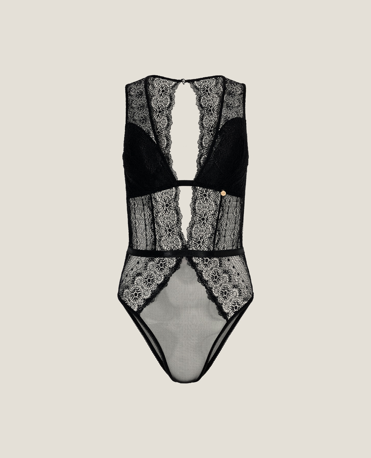 Body de encaje geométrico con cuello halter - Black Limba - Negro Negro-8