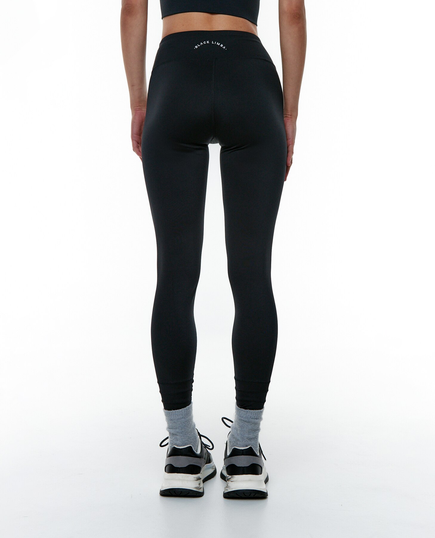 Legging deportivo de mujer con cintura alta en v y bajos recortables - Black Limba - Negro Negro-2