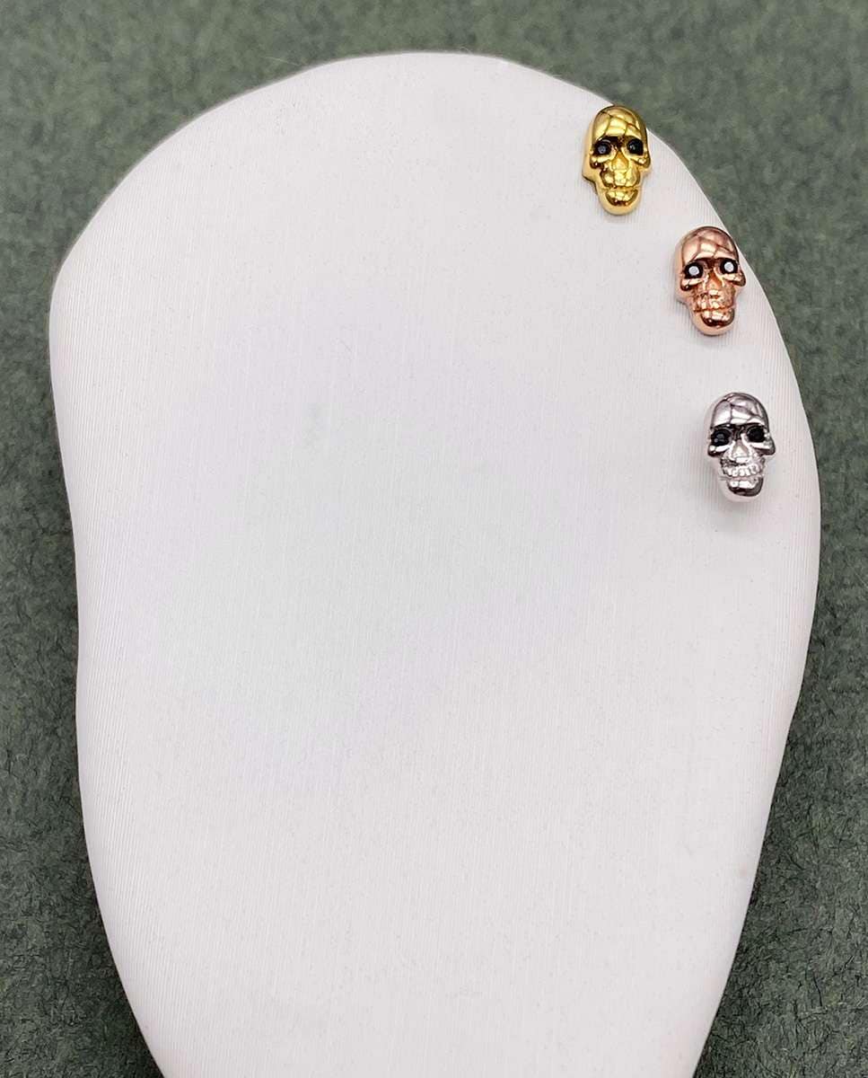 Piercing Calavera de plata bañado en rodio Negro-3