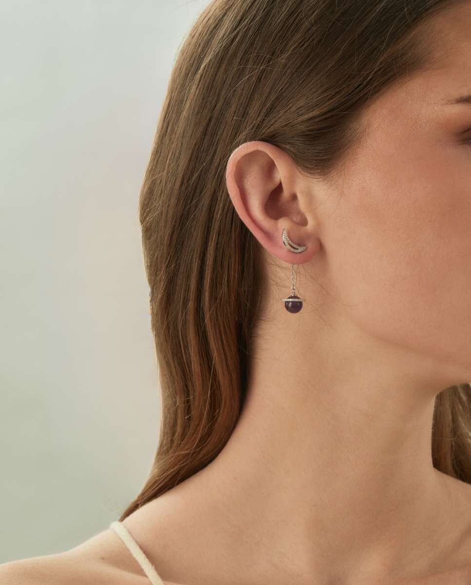 Pendientes asimétricos Galaxy de plata bañados en rodio Morado-4