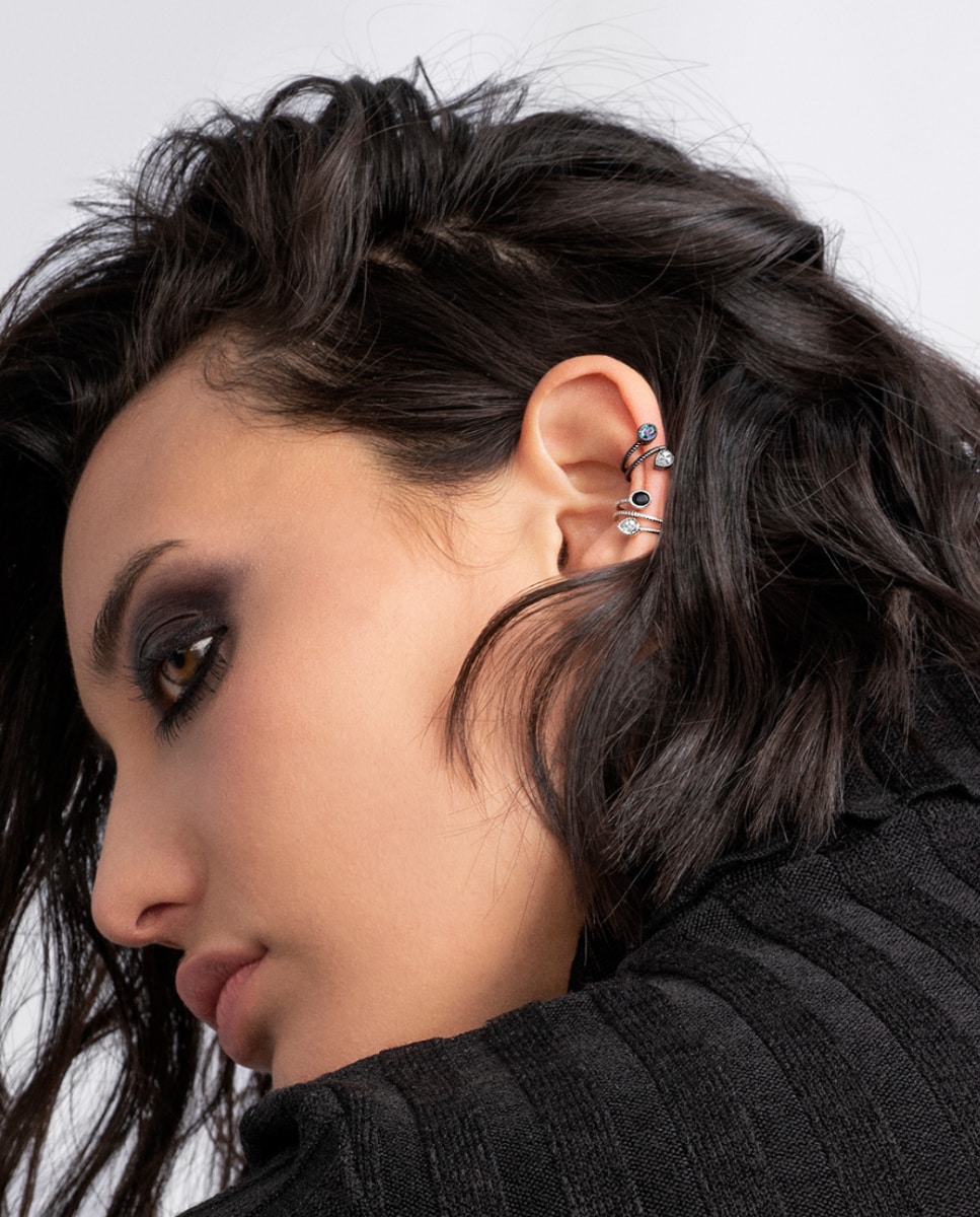 Pendiente earcuff Catarsis Black Poliform de plata bañado en rodio Blanco-4