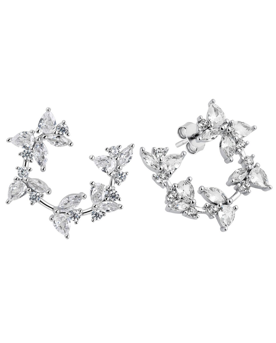 Pendientes asimétricos Neus de plata bañada en rodio Blanco-1