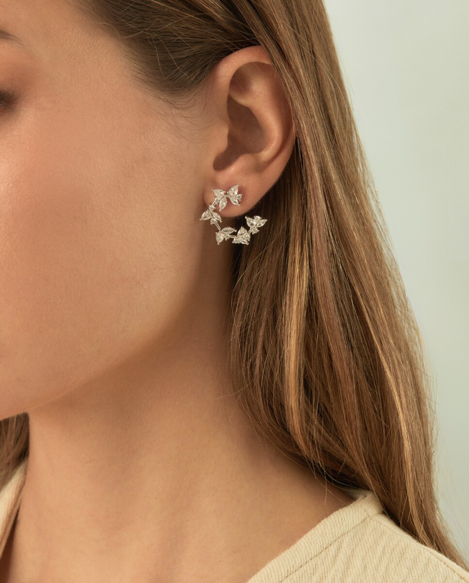 Pendientes asimétricos Neus de plata bañada en rodio Blanco-2
