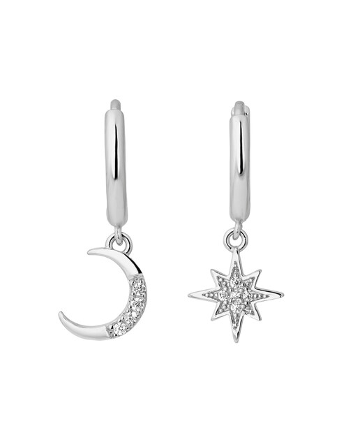 Imagen 0 de Pendientes asimétricos Eternity de plata bañada en rodio