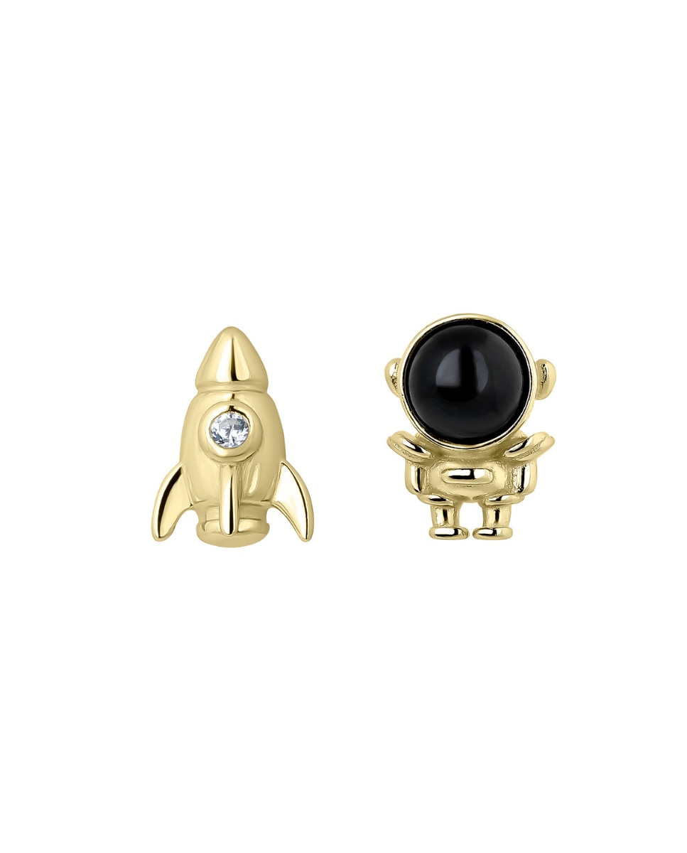 Pendientes asimétricos Space Odyssey de plata bañada en oro 18k Negro-1