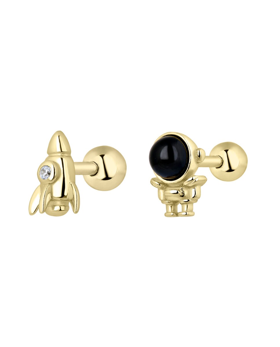 Pendientes asimétricos Space Odyssey de plata bañada en oro 18k Negro-2