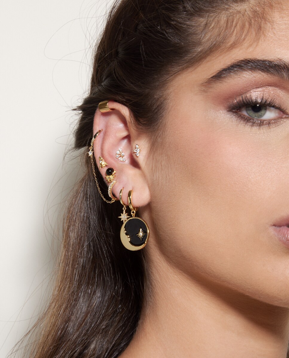 Pendientes asimétricos Space Odyssey de plata bañada en oro 18k Negro-3