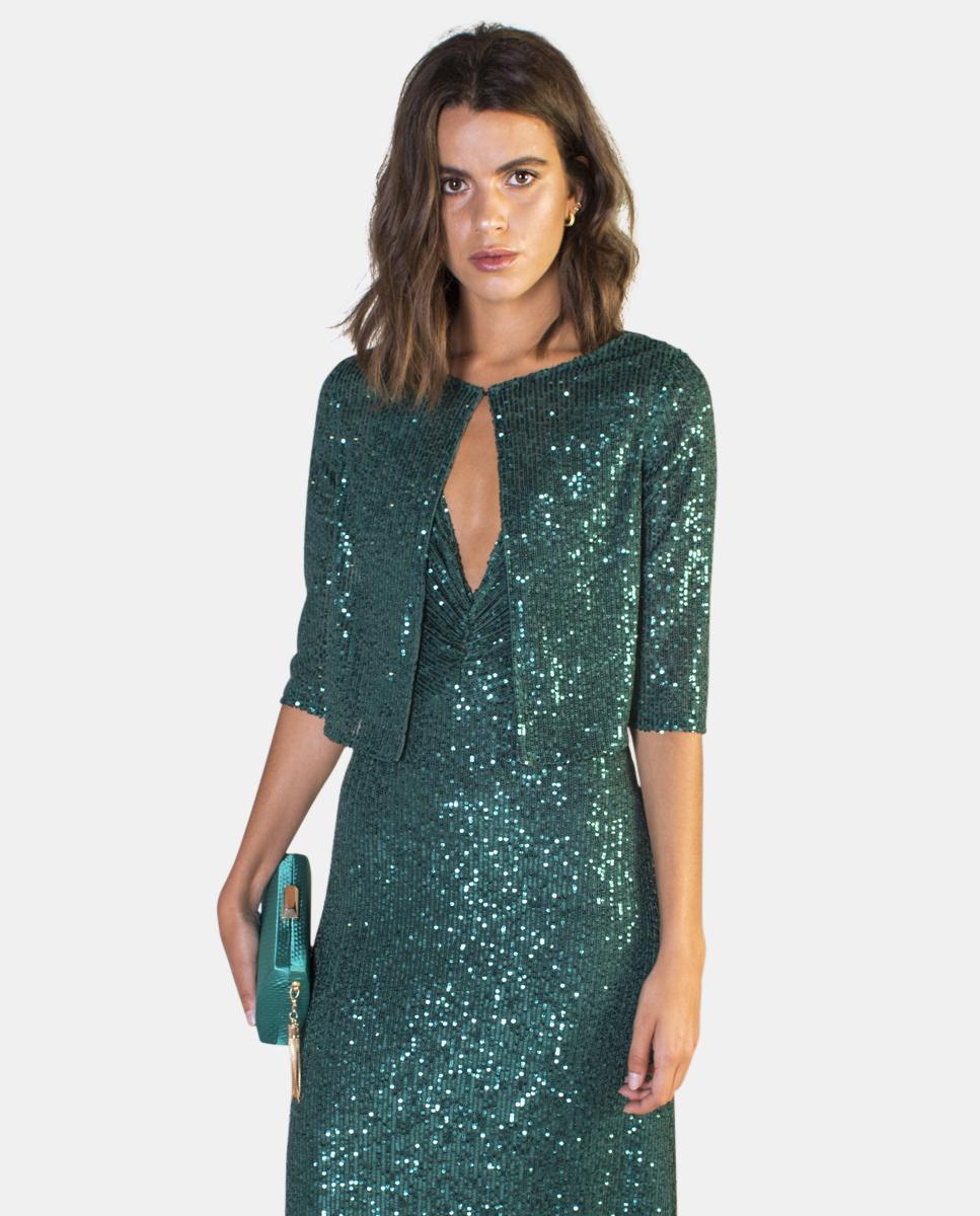Chaqueta de mujer de lentejuelas con manga midi - Veneno en la piel - Verde Verde-1