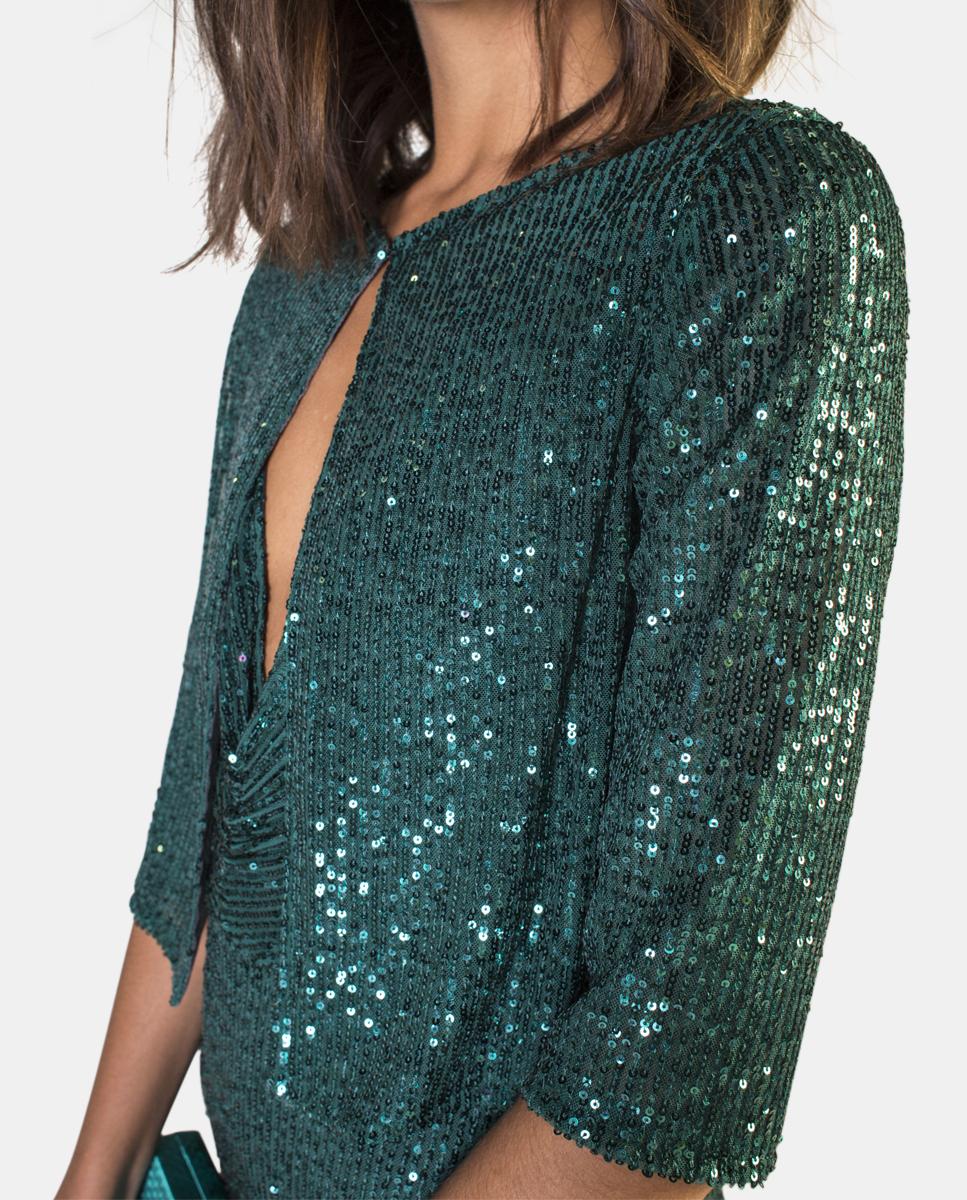 Chaqueta de mujer de lentejuelas con manga midi - Veneno en la piel - Verde Verde-3