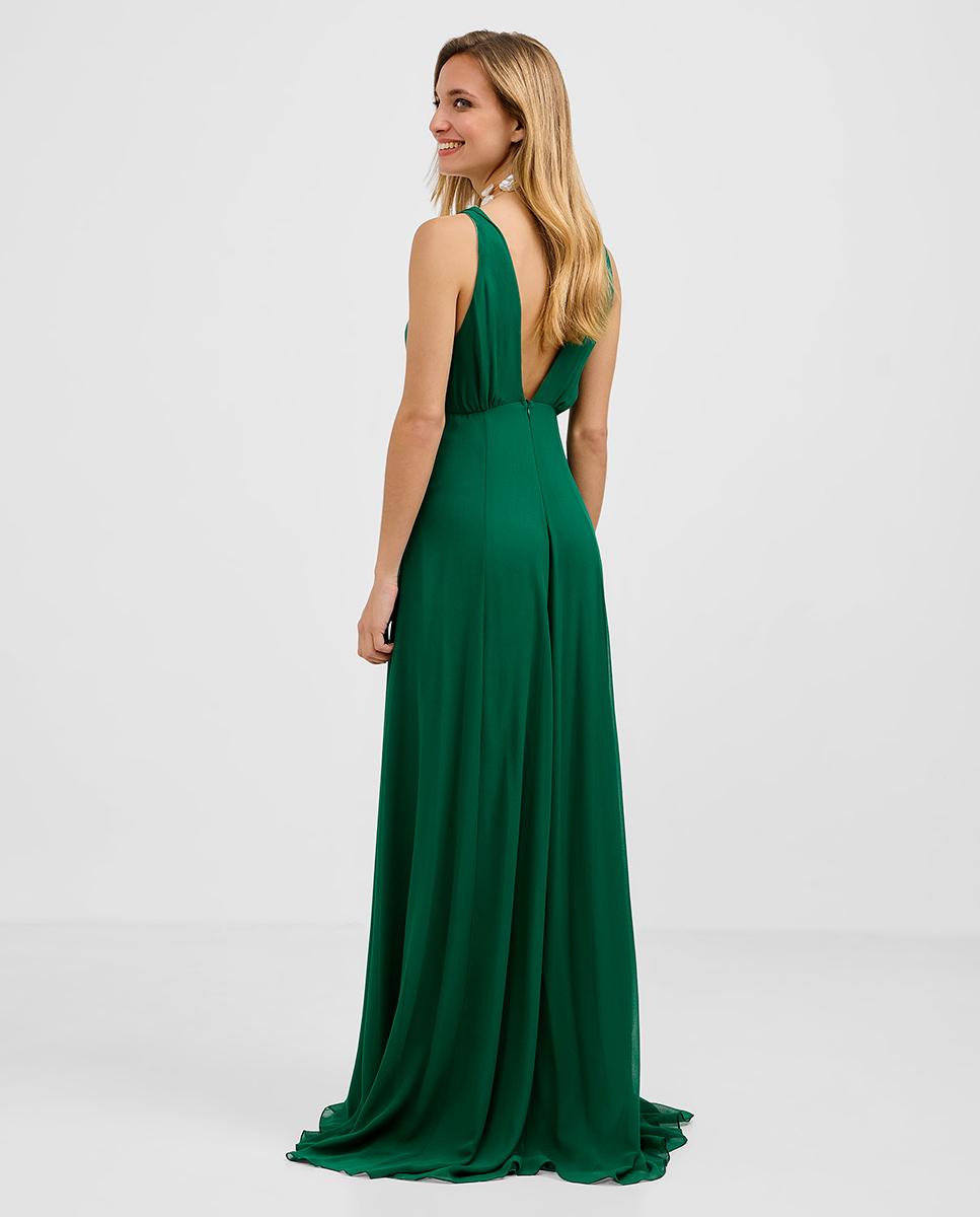 Vestido largo de gasa y falda con vuelo - Veneno en la piel - Verde oscuro Verde oscuro-2