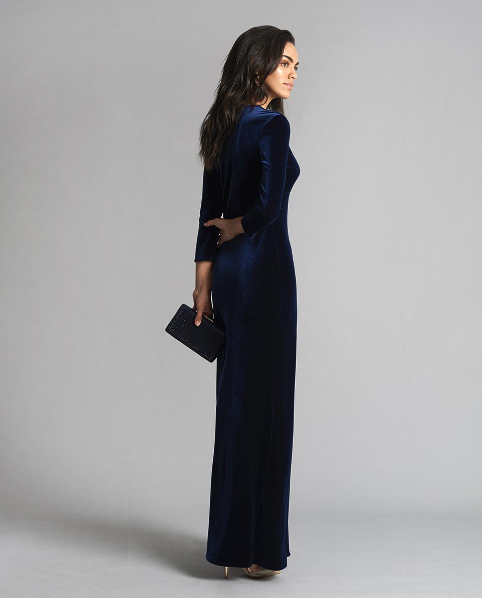 Vestido de mujer largo con escote de pico - Veneno en la piel - Azul Azul-2