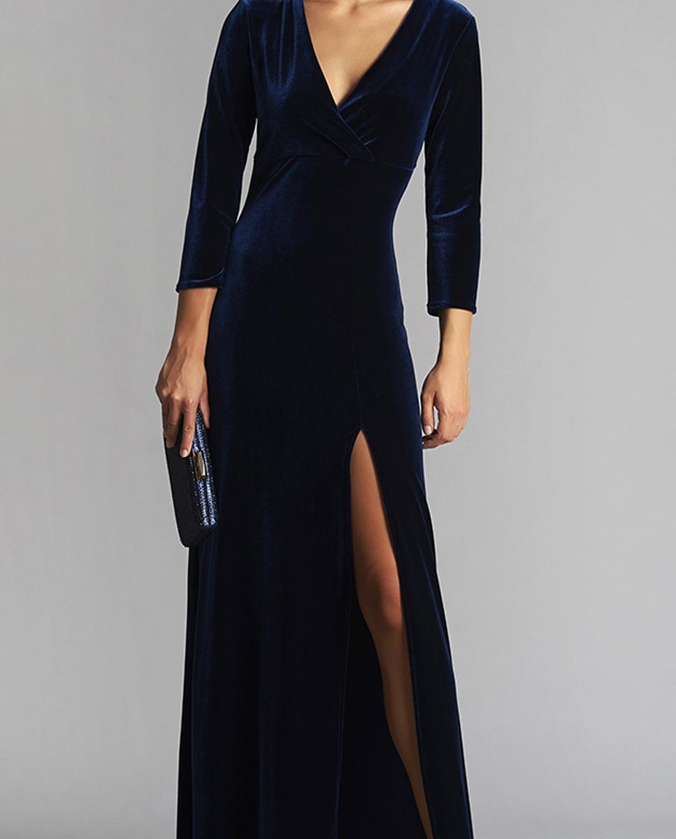 Vestido de mujer largo con escote de pico - Veneno en la piel - Azul Azul-3