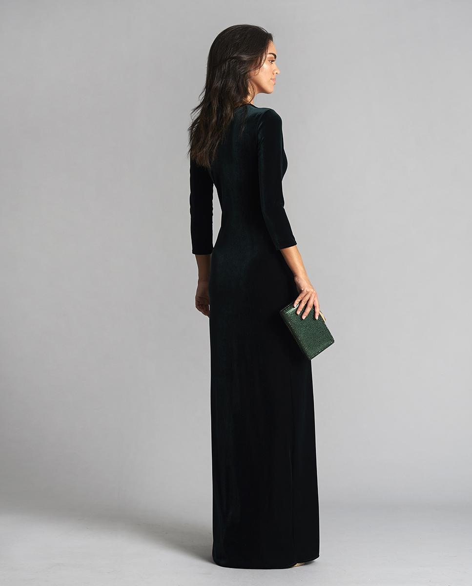 Vestido de mujer largo con escote de pico - Veneno en la piel - Verde Verde-2