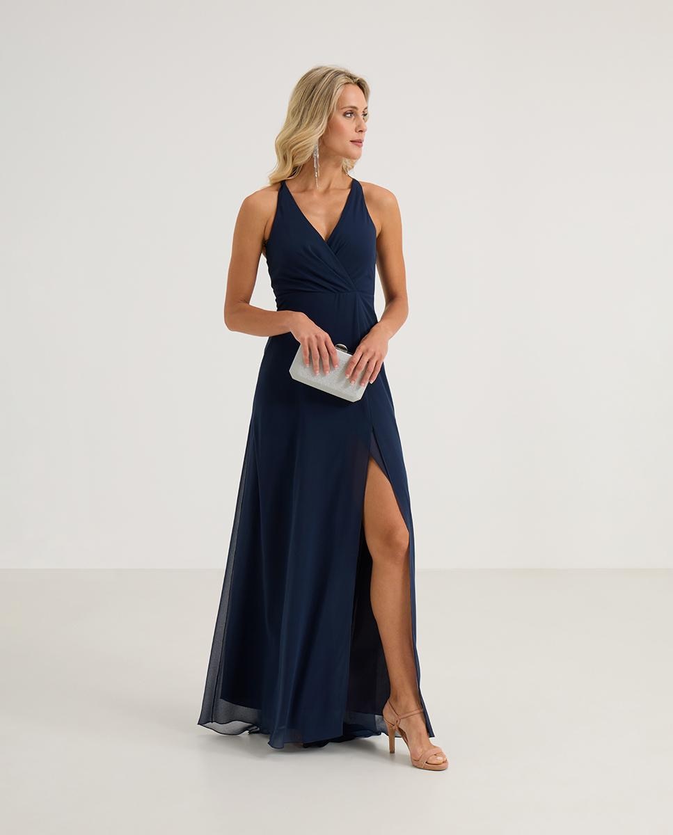 Veneno en la piel - Vestido largo con escote de pico y abertura lateral.