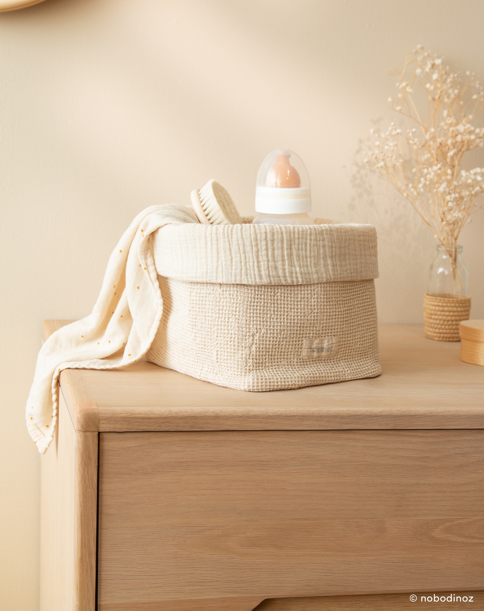 Cesta de algodón lavado Nobodinoz Wabi-Sabi Beige Beige-2