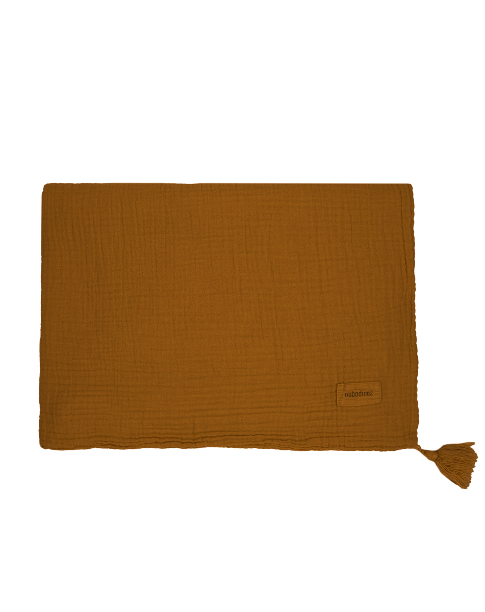 Manta de doble gasa de algodón lavado Nobodinoz Wabi-Sabi Marrón Whiskey-1