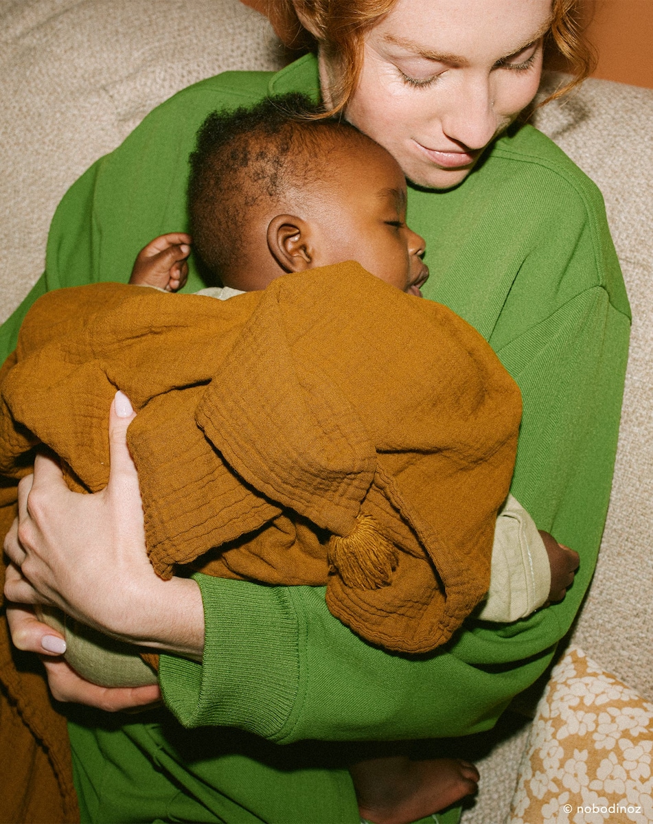 Manta de doble gasa de algodón lavado Nobodinoz Wabi-Sabi Marrón Whiskey-2