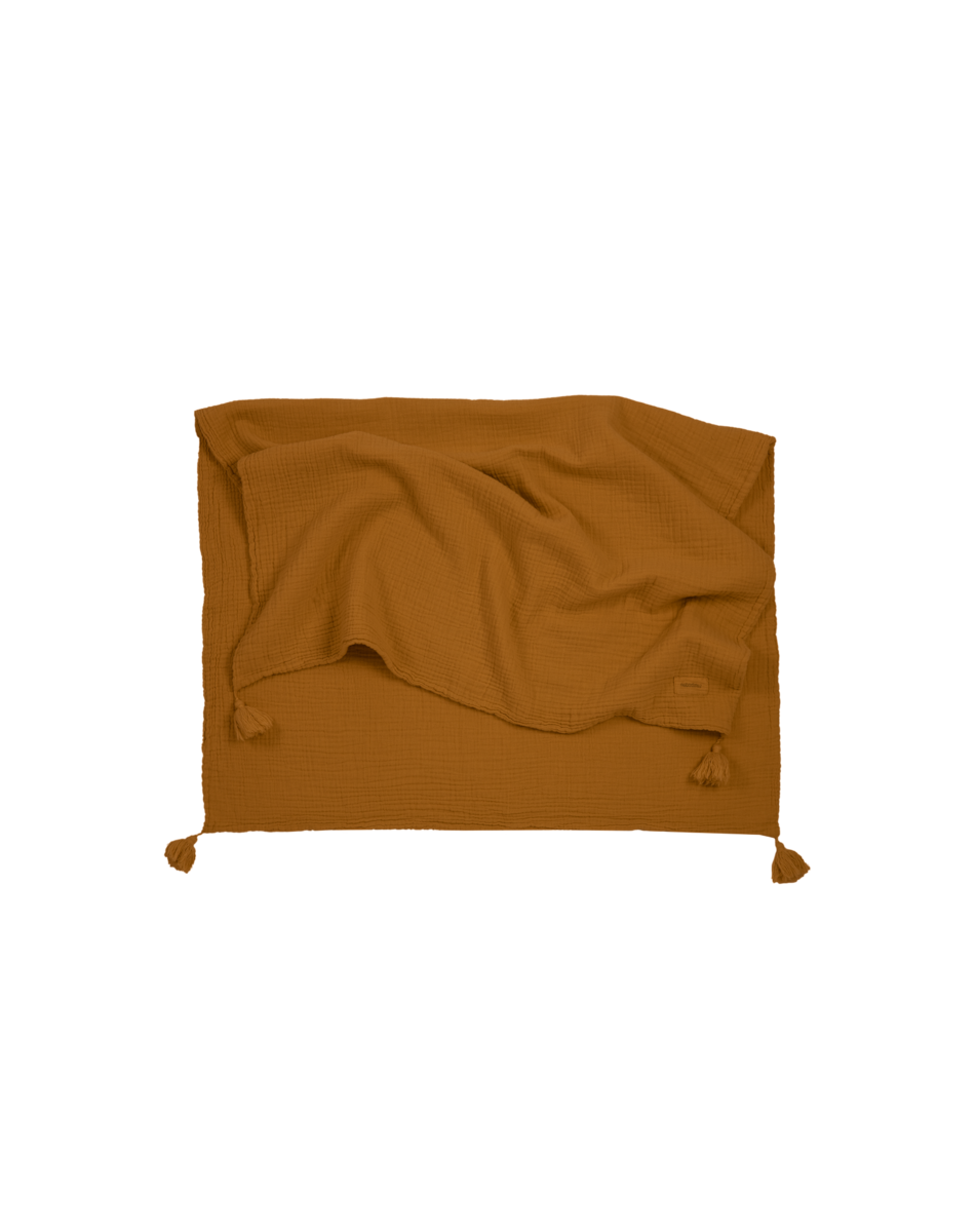 Manta de doble gasa de algodón lavado Nobodinoz Wabi-Sabi Marrón Whiskey-3