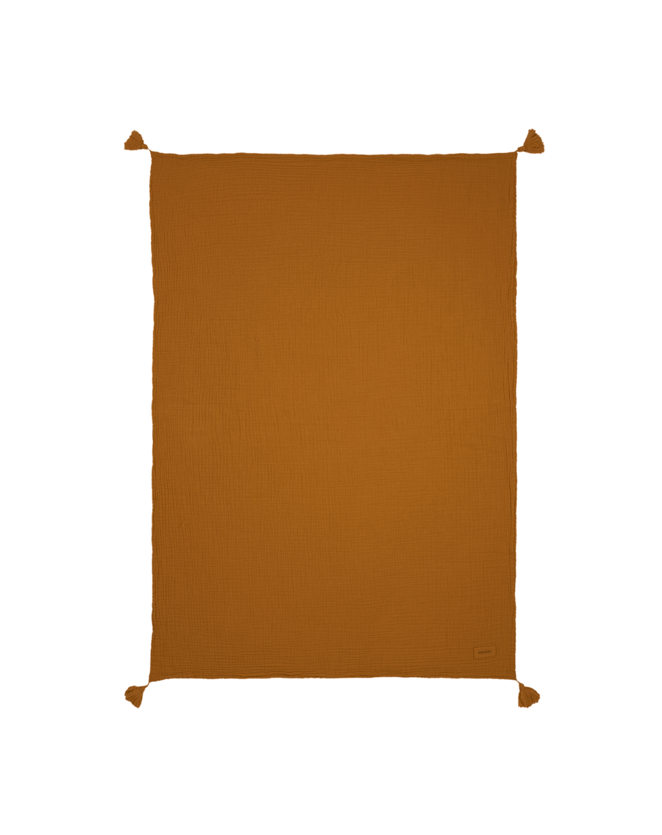 Manta de doble gasa de algodón lavado Nobodinoz Wabi-Sabi Marrón Whiskey-4