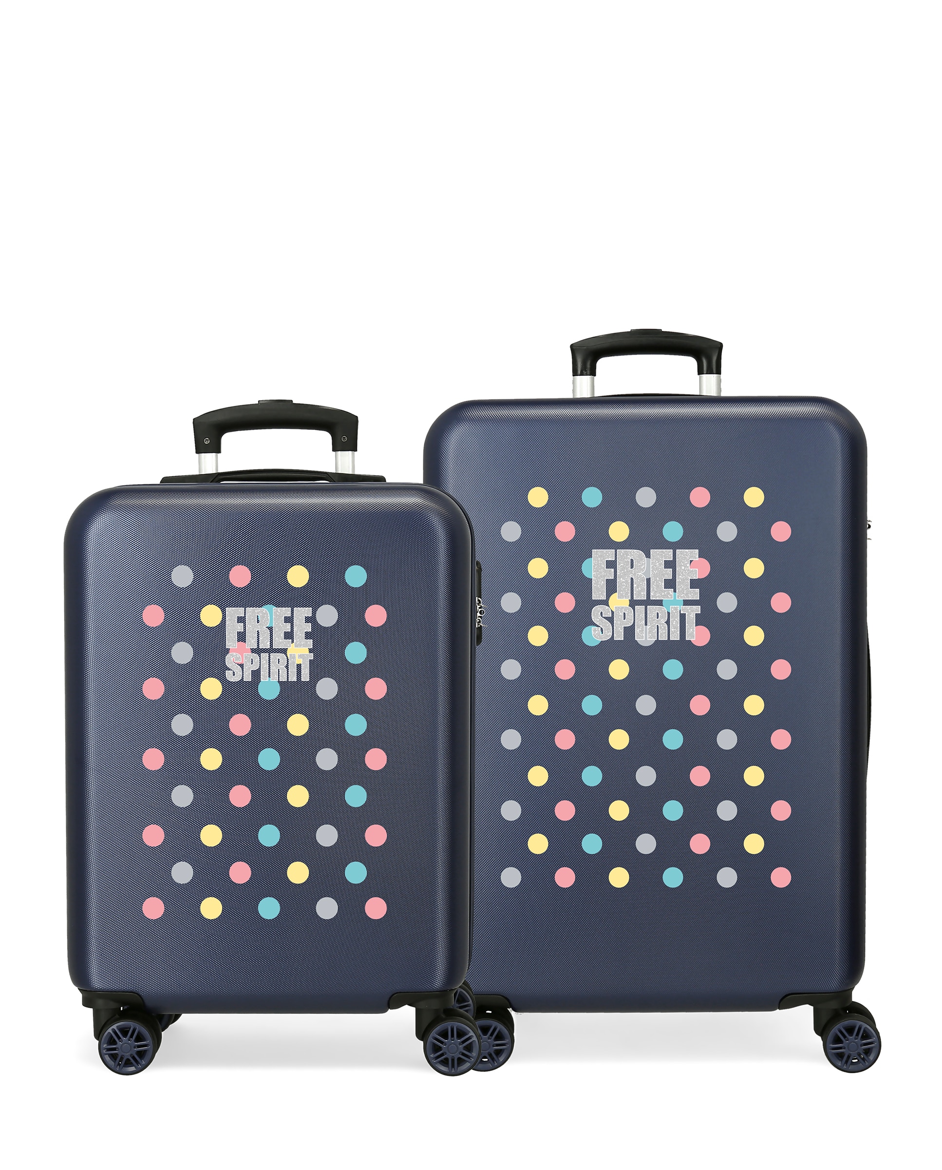 conjunto de malas (cabine e média) Free Dots duras com capacidade de 104L Preto-1