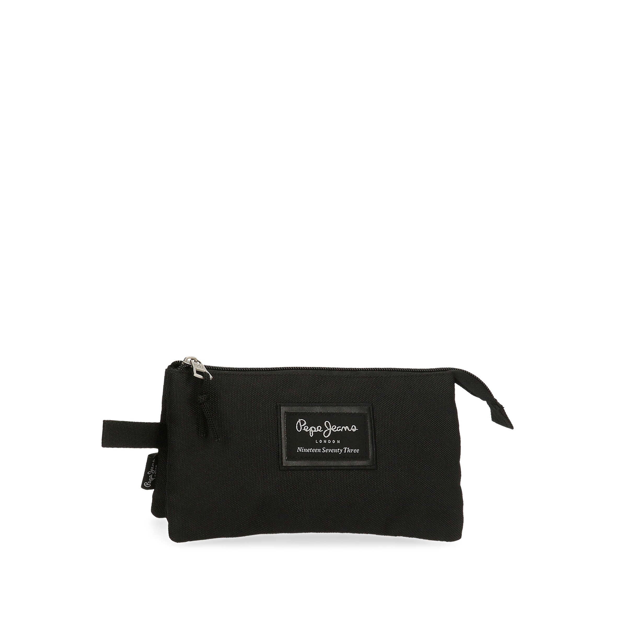 Estuche Pepe Jeans Aris Evergreen tres compartimentos negro.