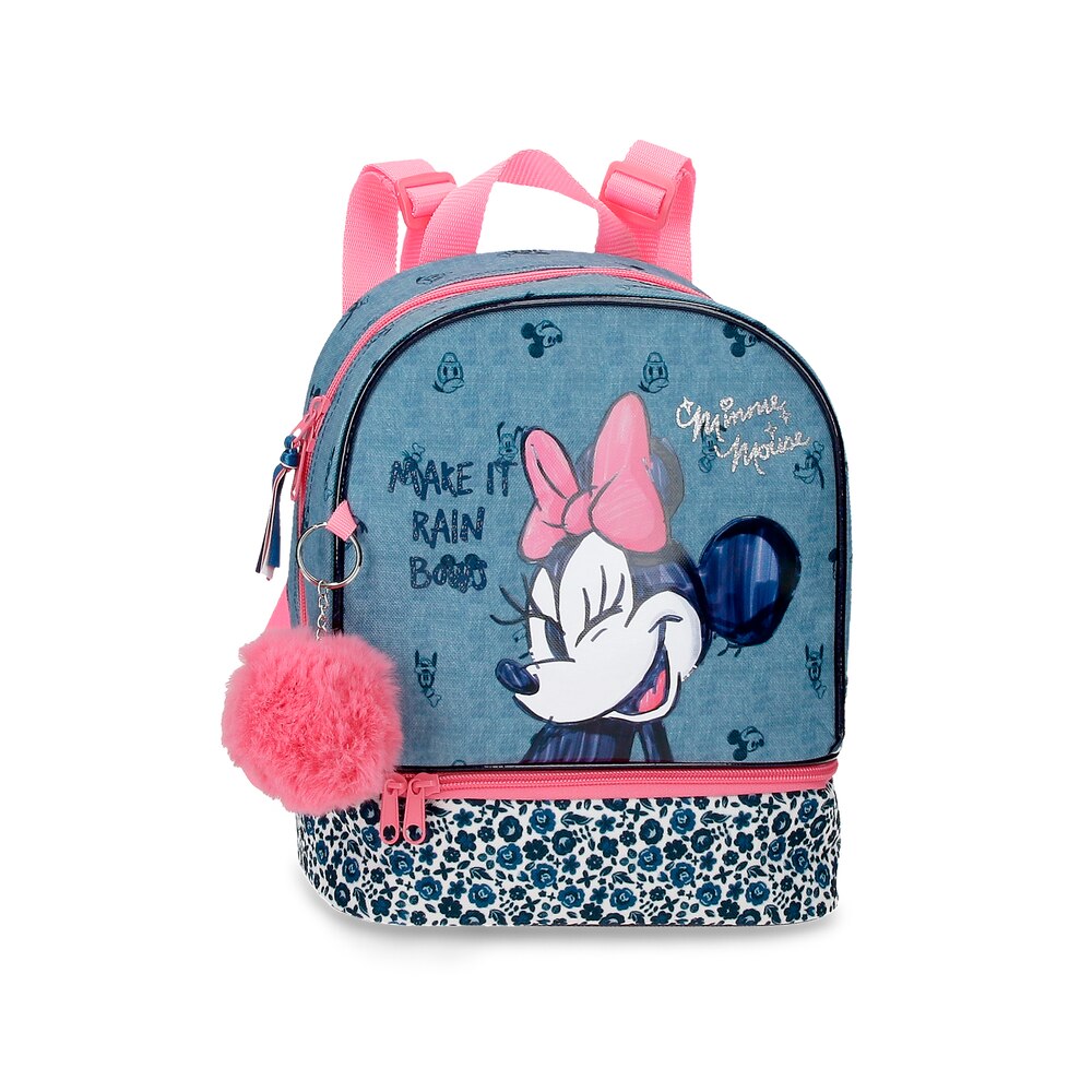 Mochila Minnie Make it rain bows 28cm con portamerienda escolar disney azul 23x28x13 merienda cms poliéster 837l