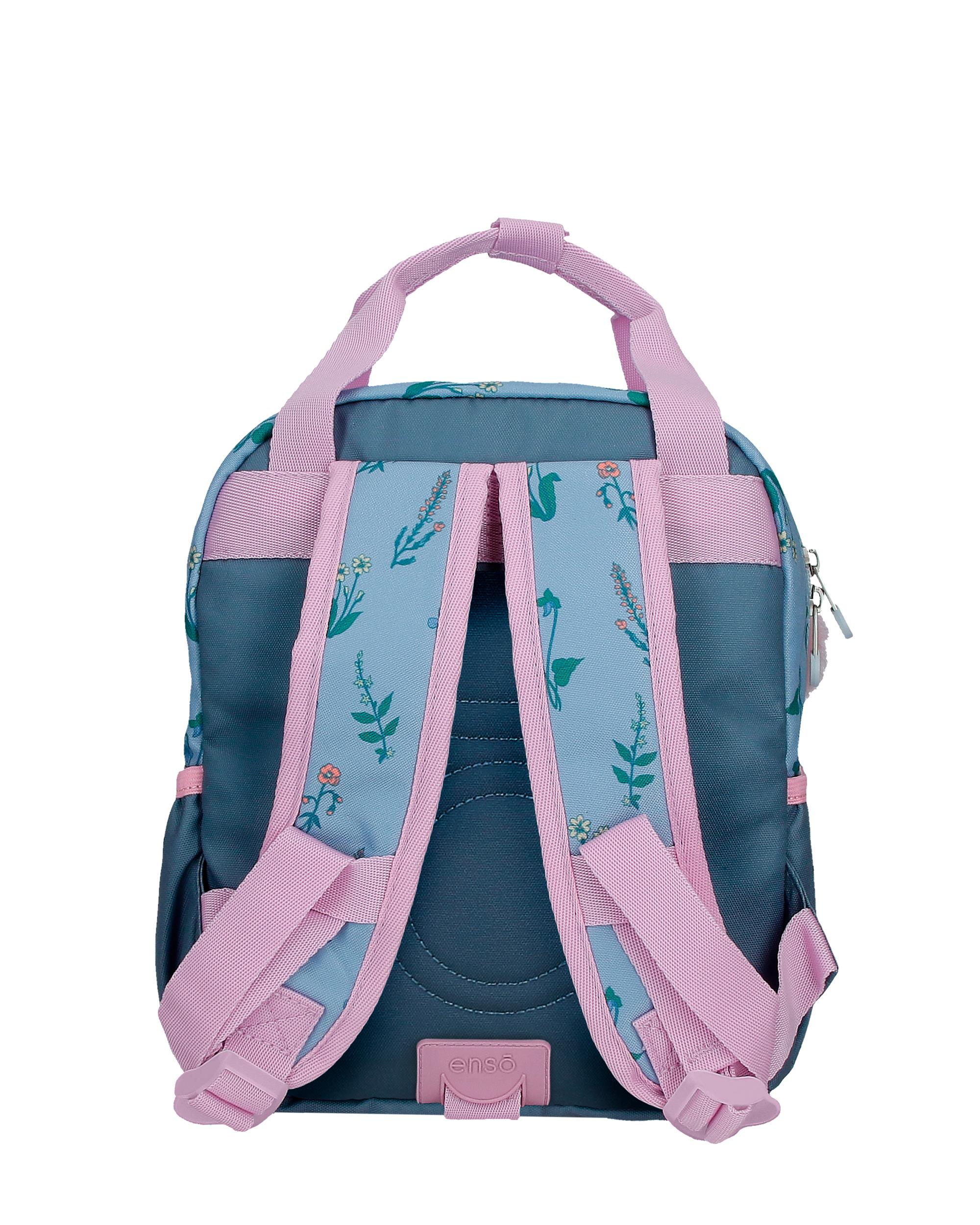 Mochila pequeña Enso We Love Flowers adaptable con llavero pompón Rosa-2