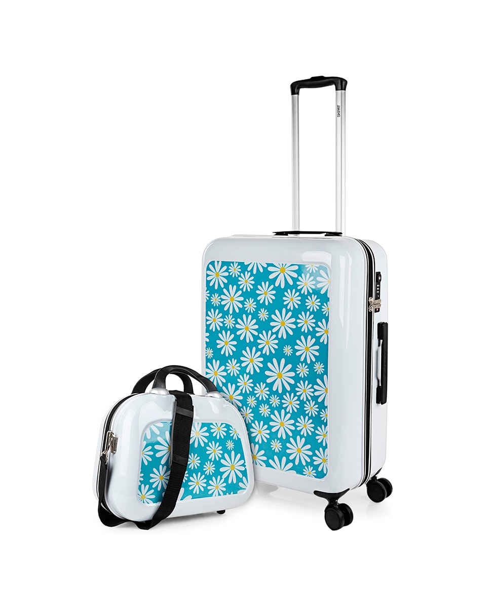 Juego de Maletas Mediana y neceser rígidas Niza con capacidad de 67,5 L - SKPAT - Azul / Blanco Azul / Blanco-1
