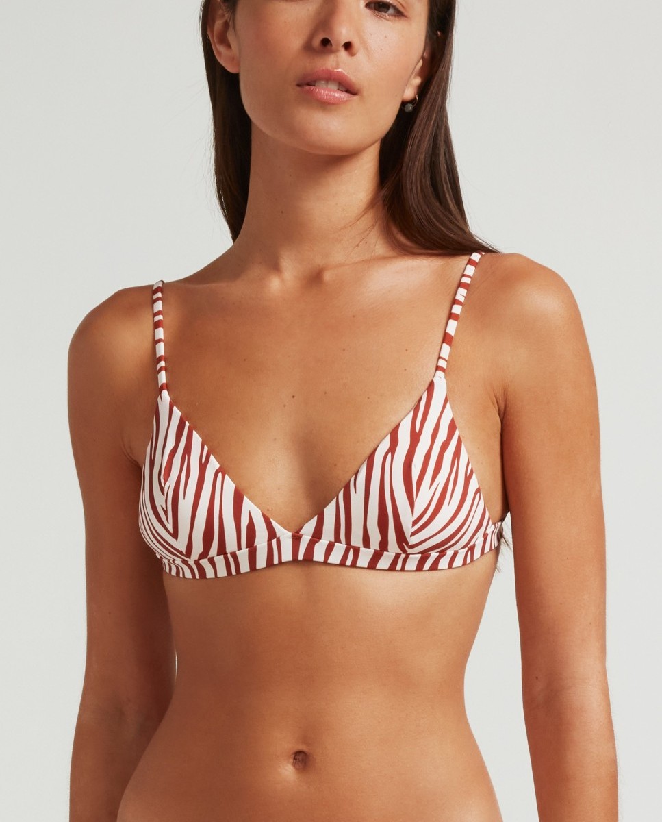 Robin Collection - Top de bikini triángulo Sporty Zebra con foams extraíbles y tirantes regulables.