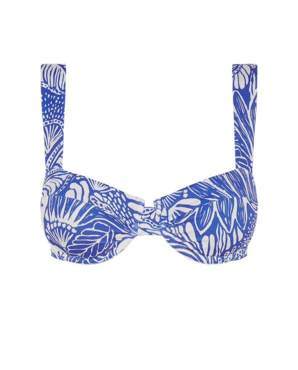 Top de bikini balconette con estampado floral - Robin Collection - Azul / Blanco Azul / Blanco-4