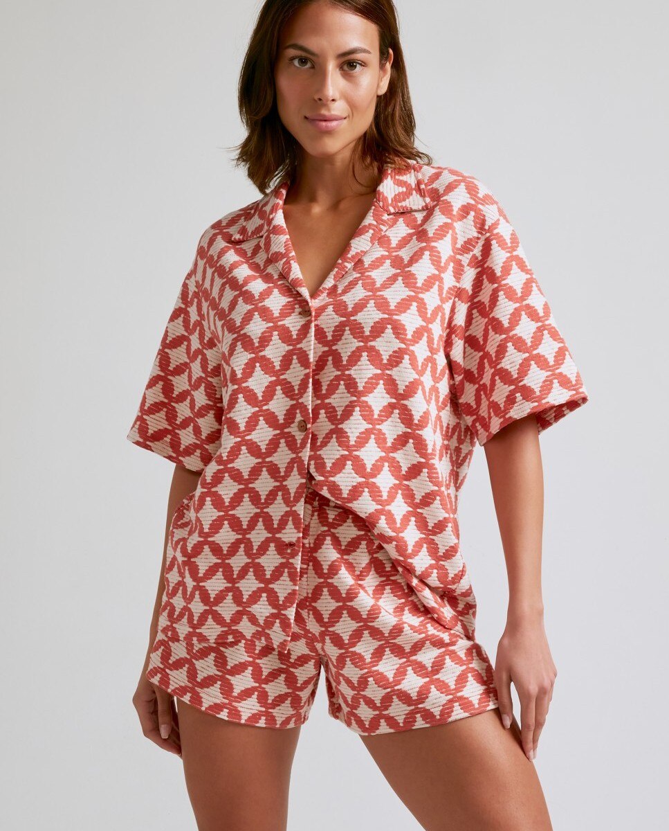 Camisa de playa de mujer Zama Red estampada - Robin Collection - Rojo / Blanco Rojo / Blanco-2