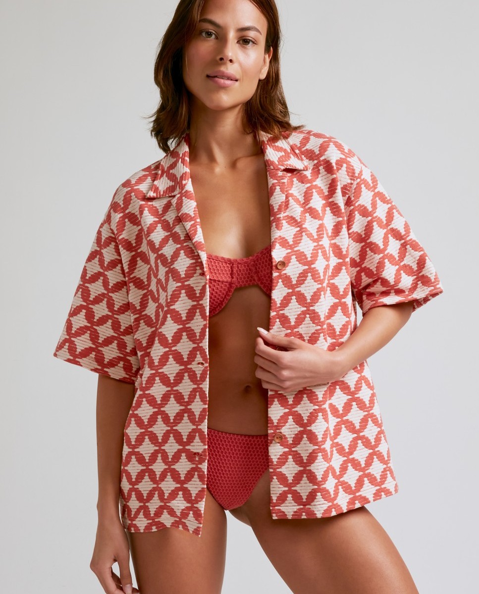 Camisa de playa de mujer Zama Red estampada - Robin Collection - Rojo / Blanco Rojo / Blanco-4