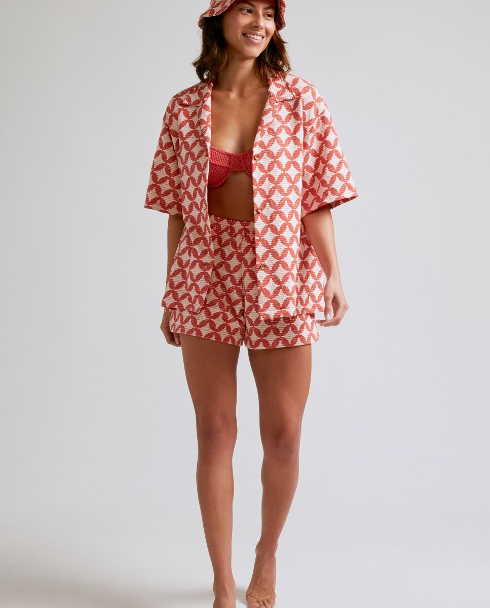 Camisa de playa de mujer Zama Red estampada - Robin Collection - Rojo / Blanco Rojo / Blanco-5