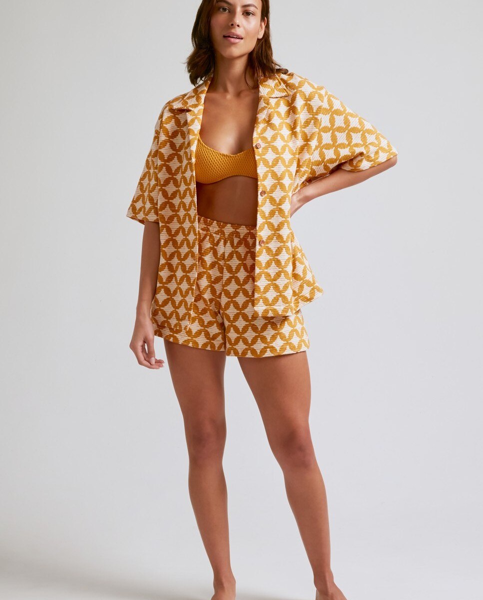 Camisa de playa de mujer Zama Red estampada - Robin Collection - Mostaza Mostaza-2