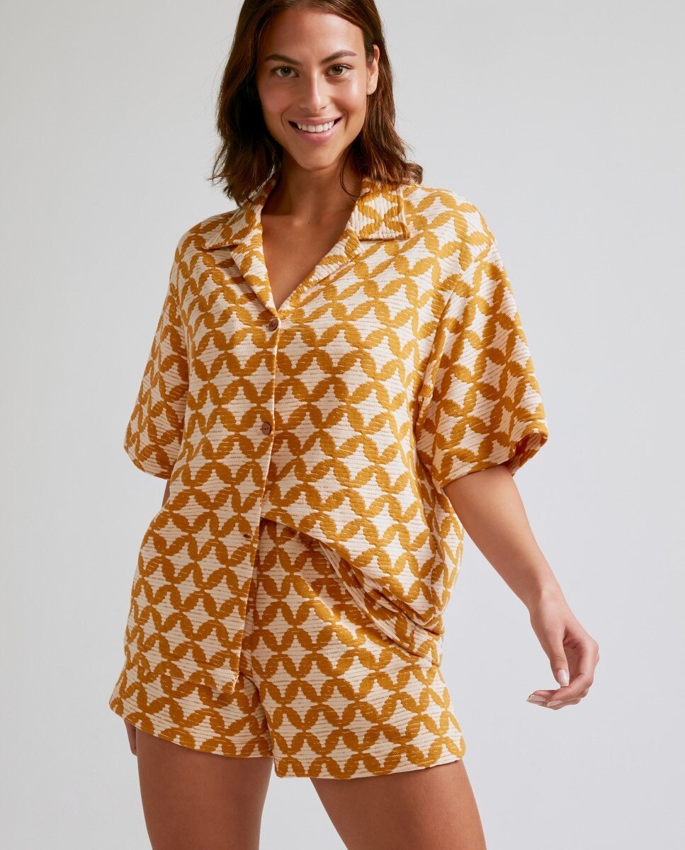 Camisa de playa de mujer Zama Red estampada - Robin Collection - Mostaza Mostaza-3