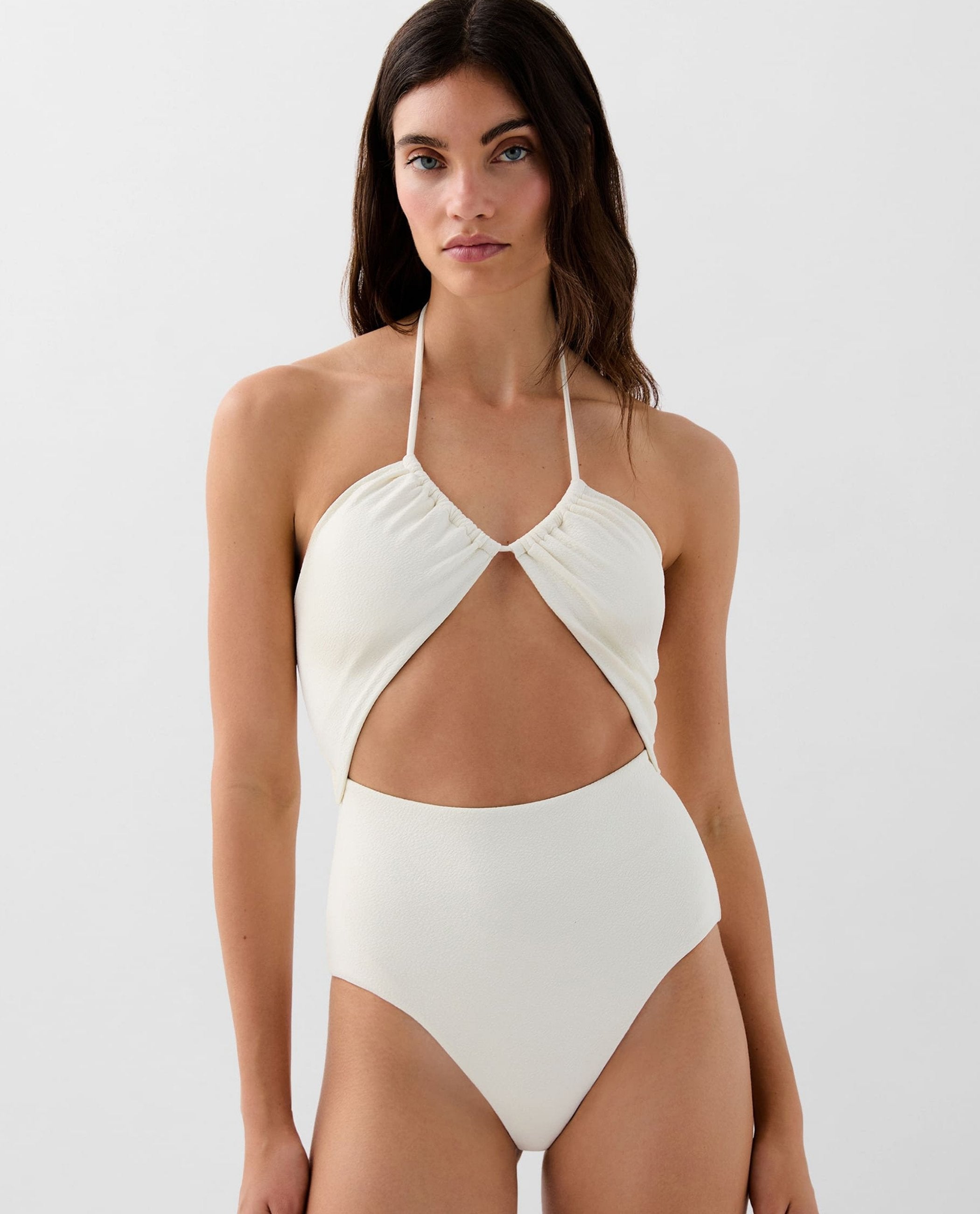 Robin Collection - Bañador halter Crudo con estructura.