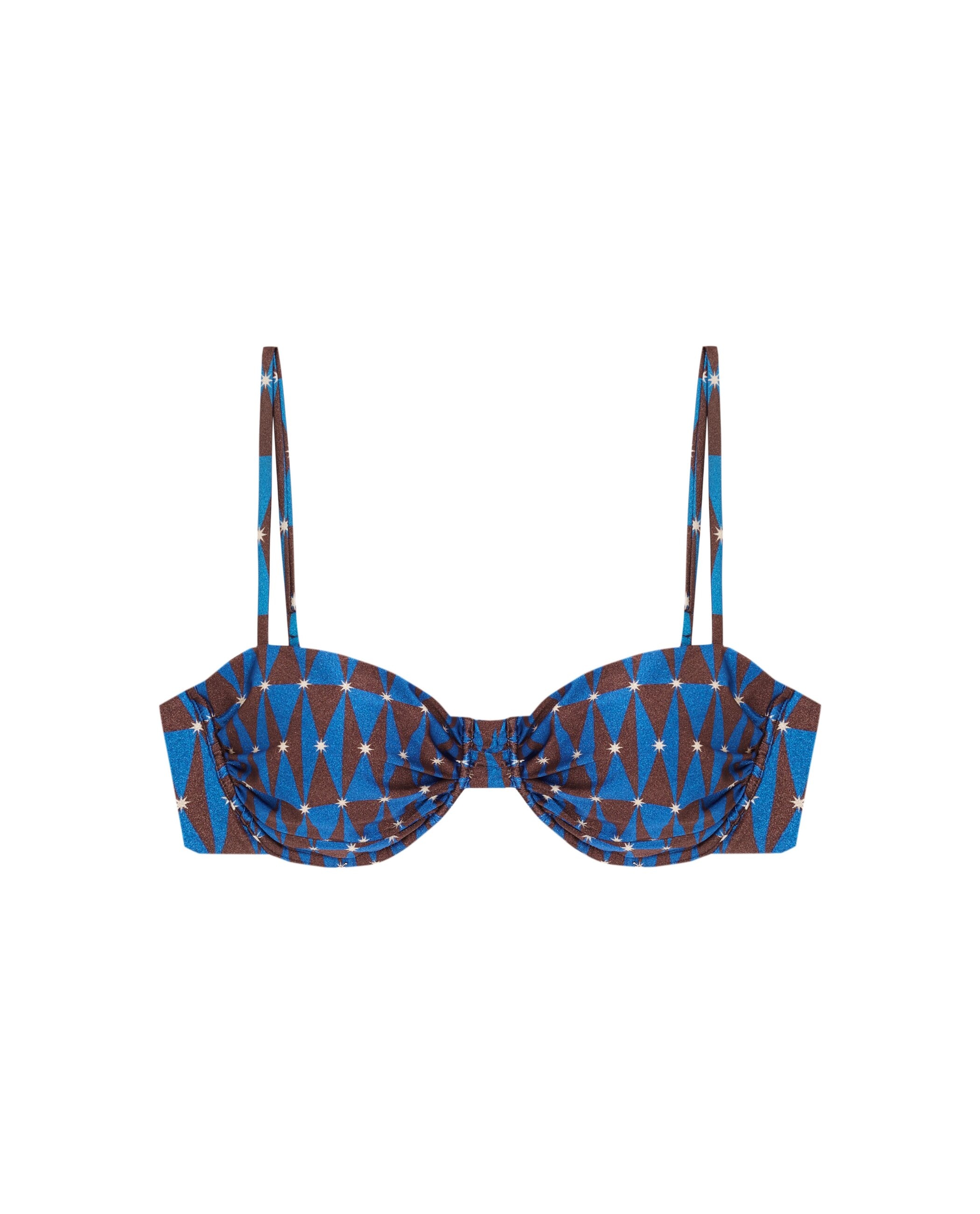 Top de bikini Balconette Vesper fruncido con tejido lúrex y foams extraíbles - Robin Collection - Azul marino / Naranja Azul marino / Naranja-3
