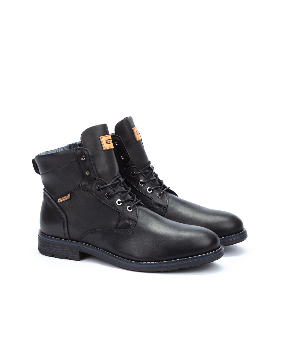 Imagen 2 de Botas de hombre de piel con cordones, cremallera lateral y forro de pelo - Pikolinos - Negro Negro