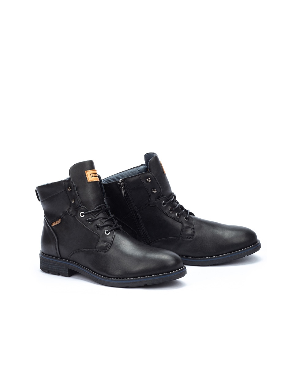 Imagen 5 de Botas de hombre de piel con cordones, cremallera lateral y forro de pelo - Pikolinos - Negro Negro