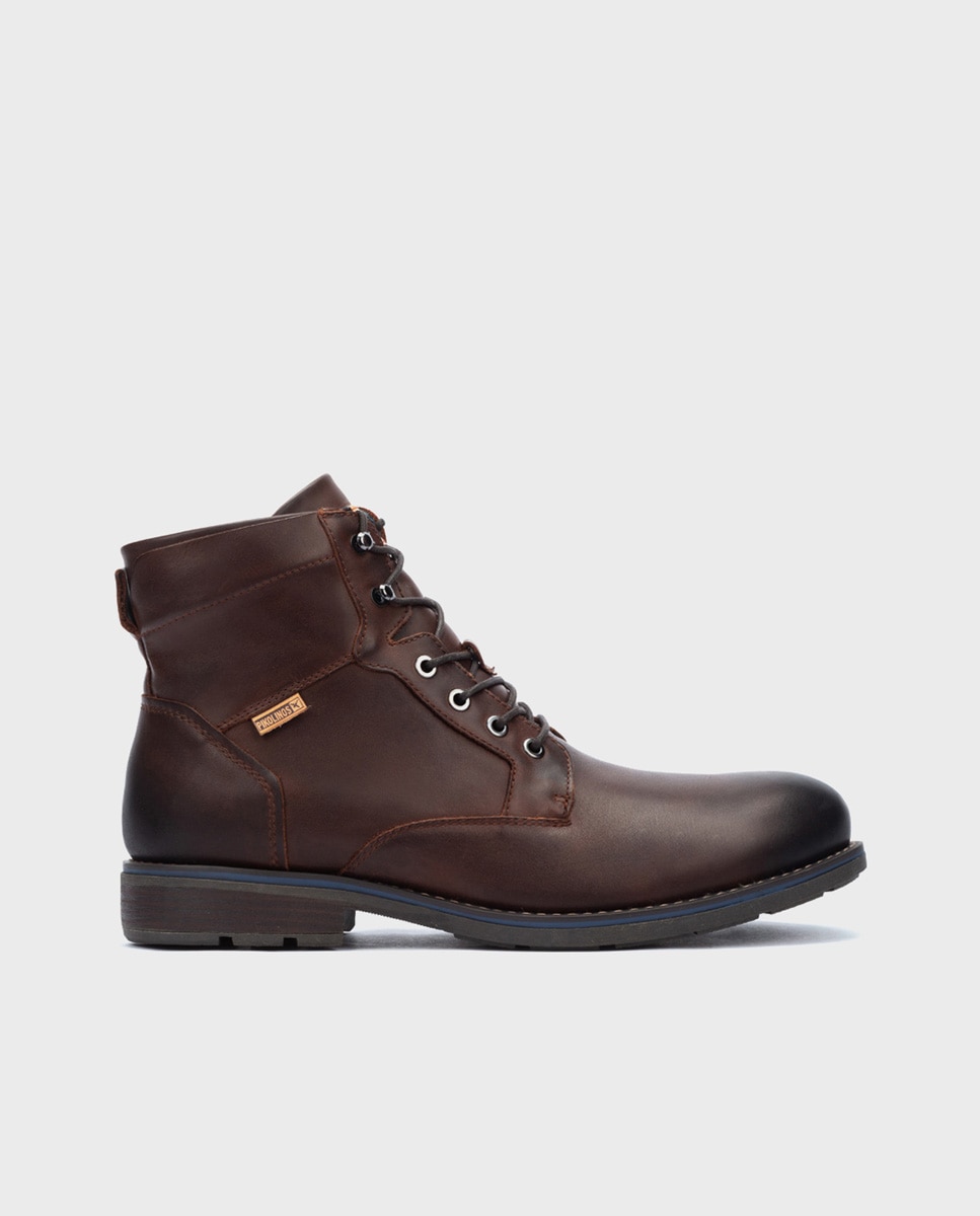 Imagen 1 de Botas de hombre de piel con cordones, cremallera lateral y forro de pelo - Pikolinos - Marrón oscuro Marrón oscuro