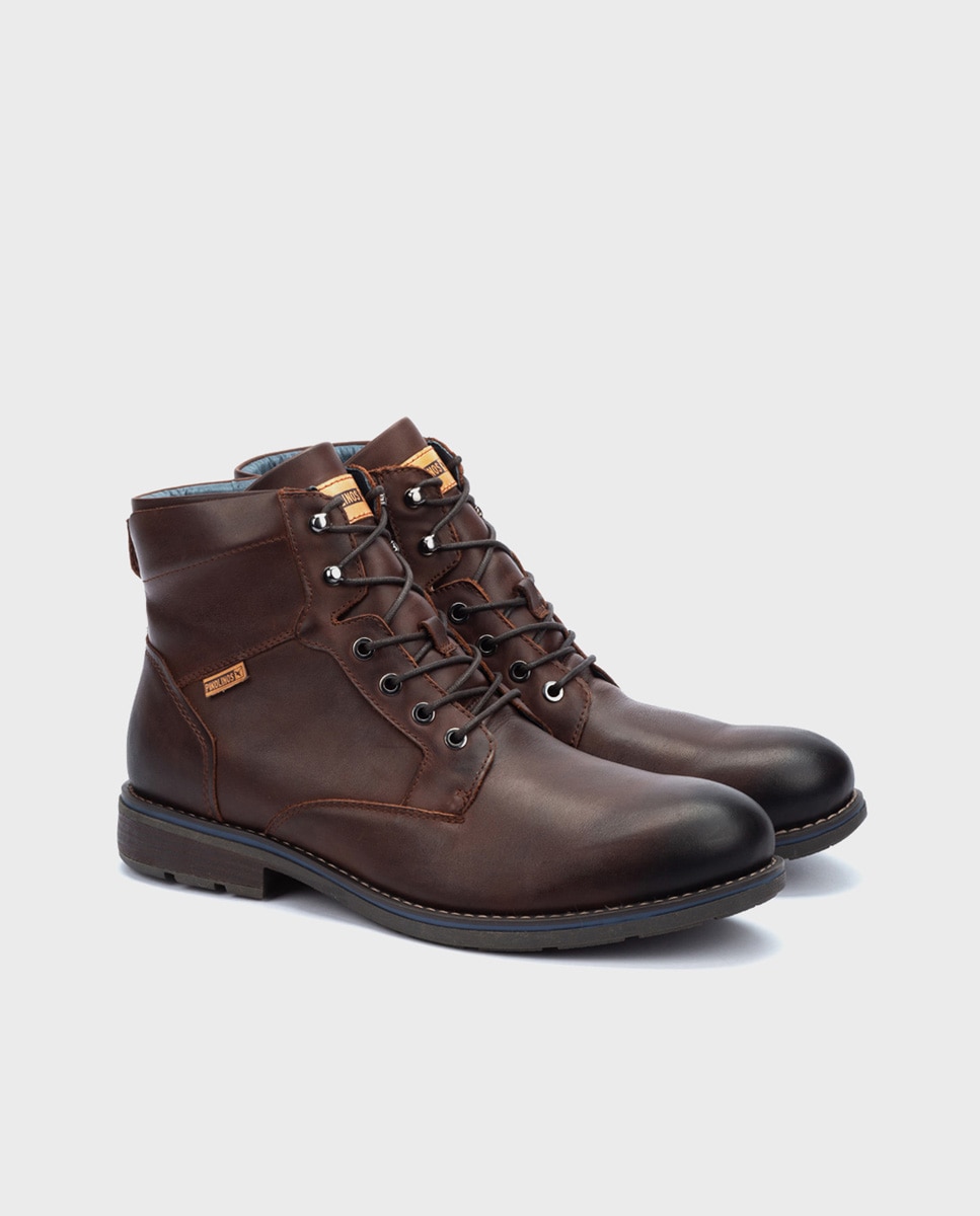 Imagen 2 de Botas de hombre de piel con cordones, cremallera lateral y forro de pelo - Pikolinos - Marrón oscuro Marrón oscuro