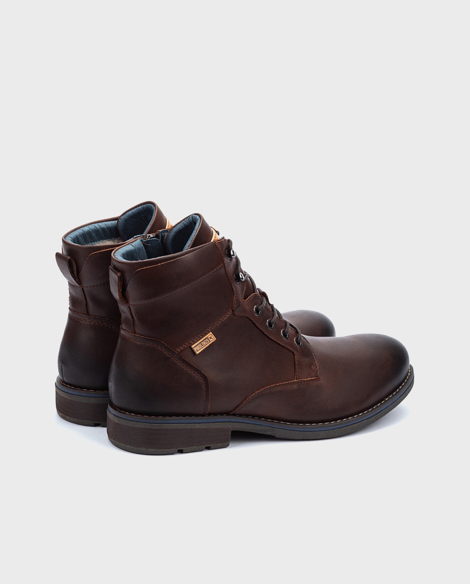 Imagen 3 de Botas de hombre de piel con cordones, cremallera lateral y forro de pelo - Pikolinos - Marrón oscuro Marrón oscuro