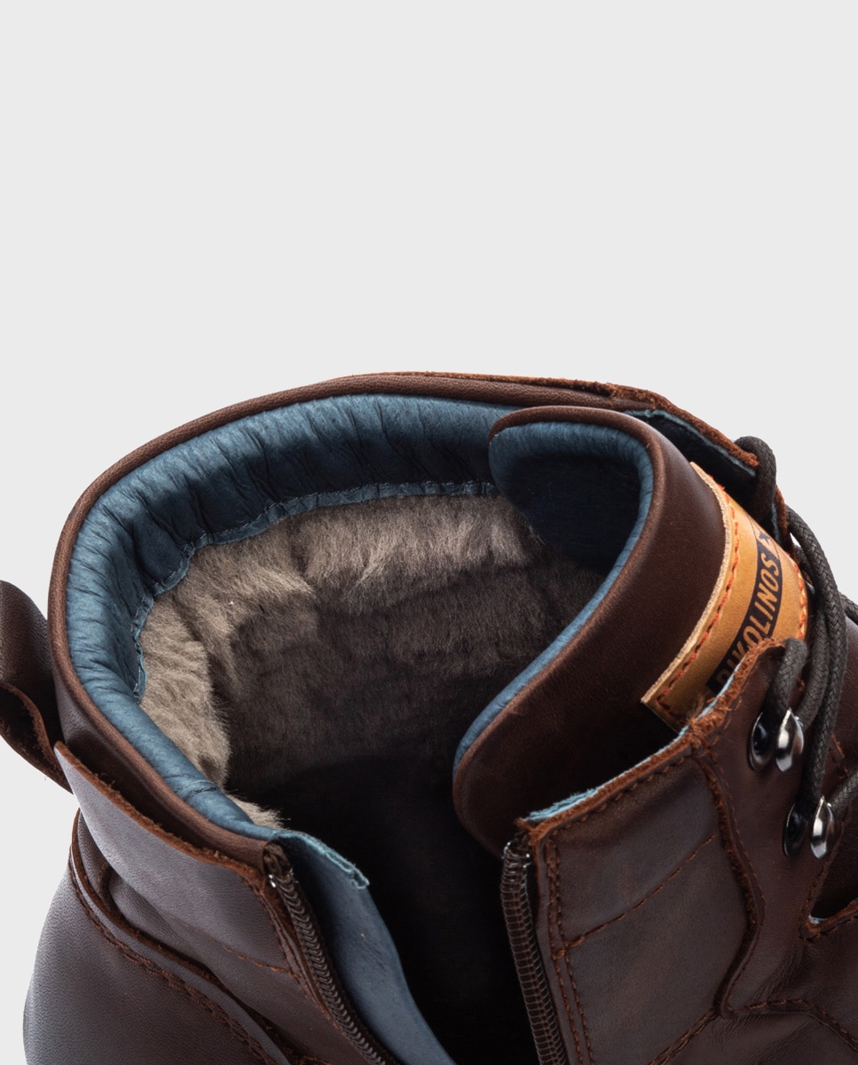 Imagen 4 de Botas de hombre de piel con cordones, cremallera lateral y forro de pelo - Pikolinos - Marrón oscuro Marrón oscuro