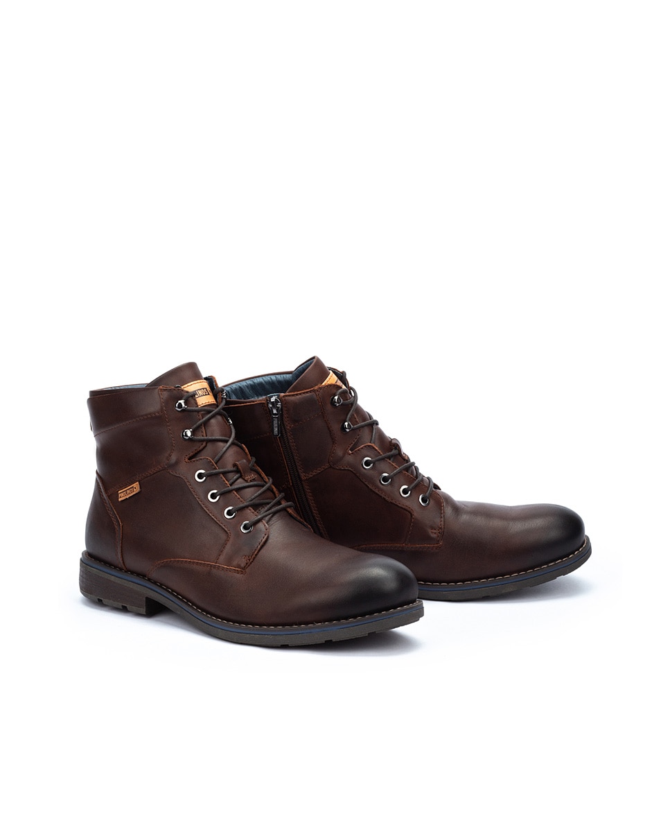Imagen 5 de Botas de hombre de piel con cordones, cremallera lateral y forro de pelo - Pikolinos - Marrón oscuro Marrón oscuro