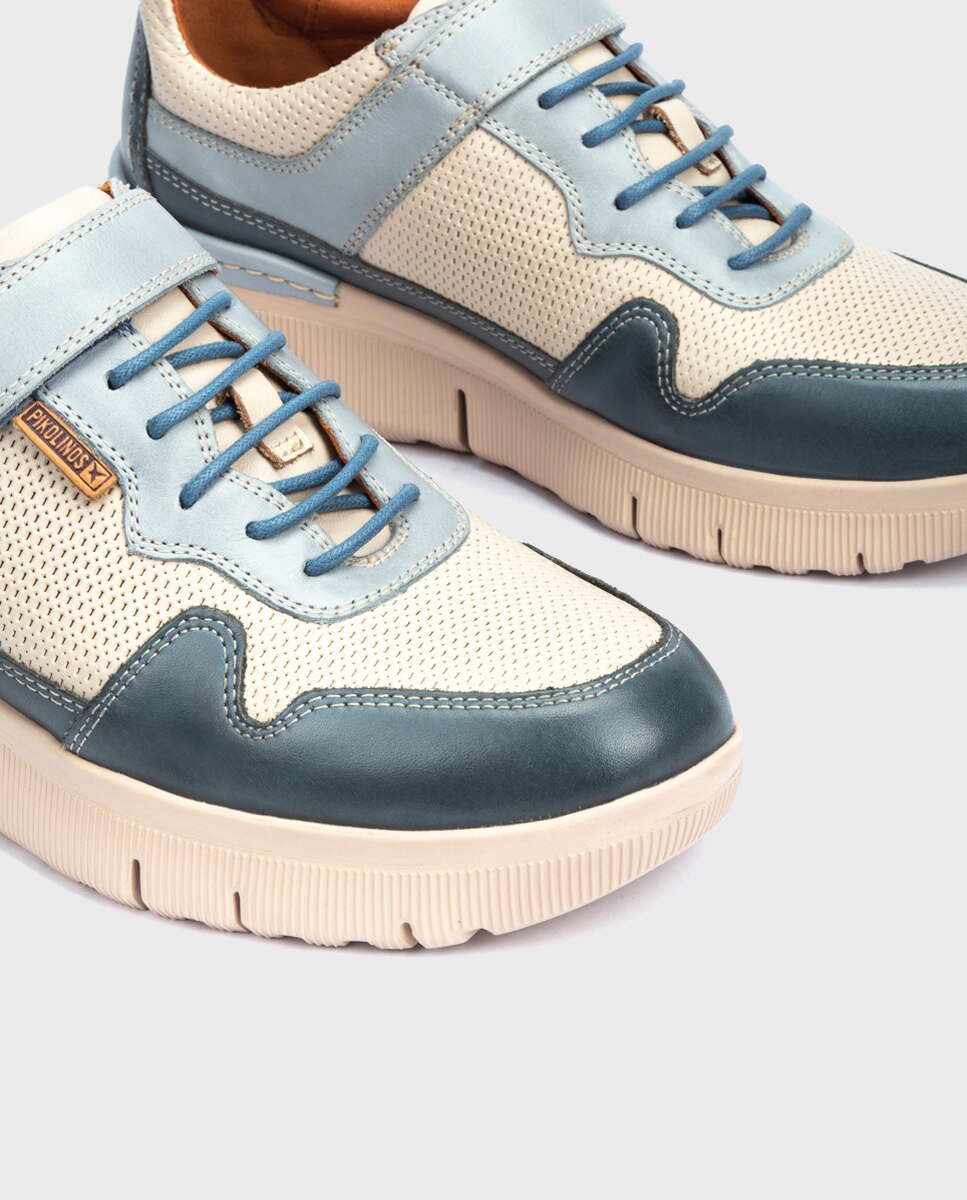 Zapatillas de piel de mujer con cordones y plantilla extra ble en color azul